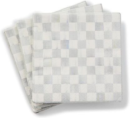 MACKENZIE-CHILDS Cocktail Paper Napkins, Stylish Paper Cocktail Napkins for Parties and More, Gray-and-White Sterling Check