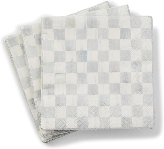 MACKENZIE-CHILDS Cocktail Paper Napkins, Stylish Paper Cocktail Napkins for Parties and More, Gray-and-White Sterling Check