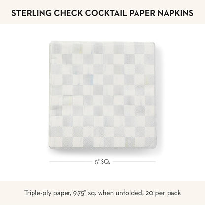 MACKENZIE-CHILDS Cocktail Paper Napkins, Stylish Paper Cocktail Napkins for Parties and More, Gray-and-White Sterling Check