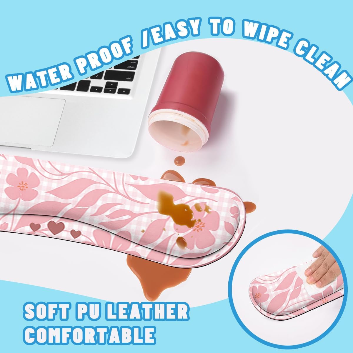Pink Floral Desk Mat Set Preppy Hearts Plaid Large Mouse Pad with Wrist Rest 4in1 Desk Mat for Desktop Ergonomic Keyboard Wrist Support Anti-Slip Computer Ergonomic Mouse Pad Home Office Gaming