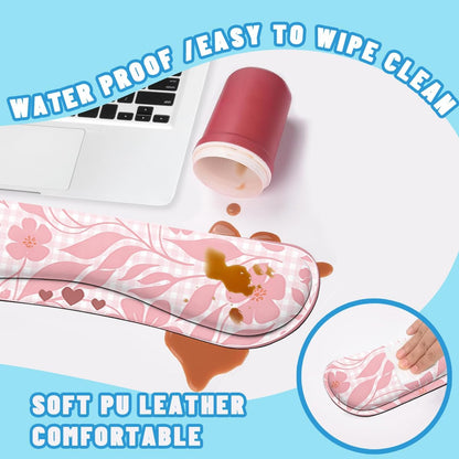 Pink Floral Desk Mat Set Preppy Hearts Plaid Large Mouse Pad with Wrist Rest 4in1 Desk Mat for Desktop Ergonomic Keyboard Wrist Support Anti-Slip Computer Ergonomic Mouse Pad Home Office Gaming