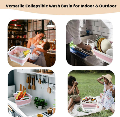 GIMWA 2.4Gal Collapsible Dish Basin with Drain Plug, Baby Bottle Wash Basin