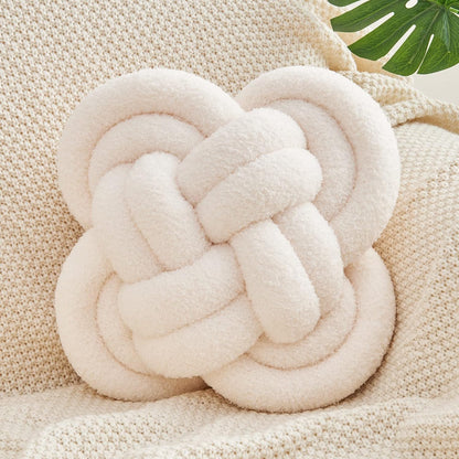 Knot Pillow, 12" Soft Decorative Throw Pillows for Couch Bed, Gray Pink Knotted Plush Throw Pillow Handmade Square Cushion Home Decor Pillows (Ivory White, 12 Inches X12 Inches)