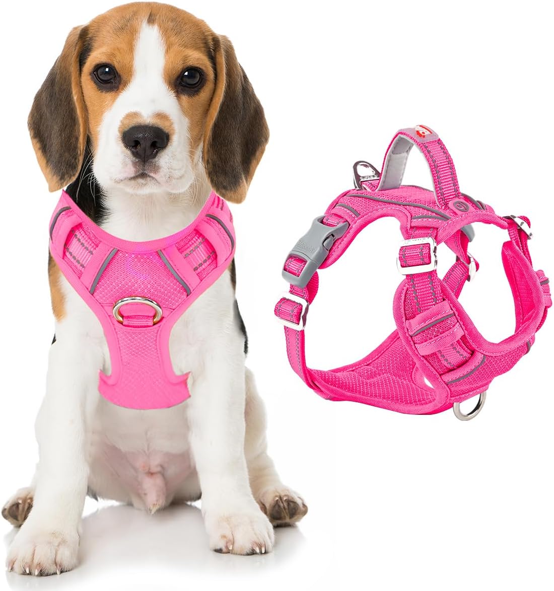 Dog Harness No Pull with ID Tag Pocket - Heavy Duty, Reflective, Easy Control for Large Dogs(Pink,M)