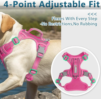 Dog Harness No Pull with ID Tag Pocket - Heavy Duty, Reflective, Easy Control for Large Dogs(Pink,M)