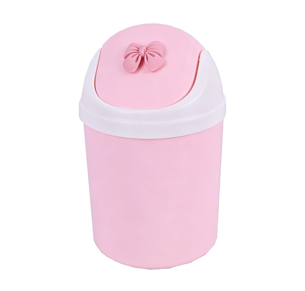 Mini Pink Desktop Trash Can with Swing Lid, Resin Bow Accent – 3.5L(0.92 Gal) Compact Odor Control Small Waste Bin, Durable Plastic Tabletop Garbage Pail