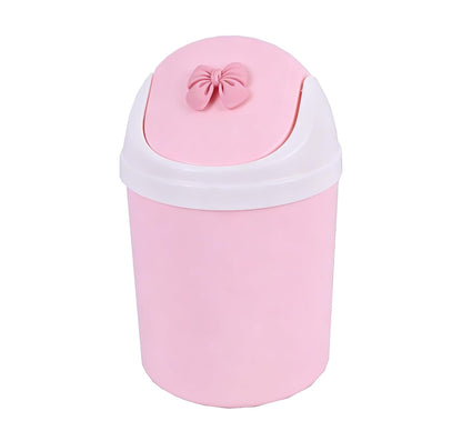 Mini Pink Desktop Trash Can with Swing Lid, Resin Bow Accent – 3.5L(0.92 Gal) Compact Odor Control Small Waste Bin, Durable Plastic Tabletop Garbage Pail