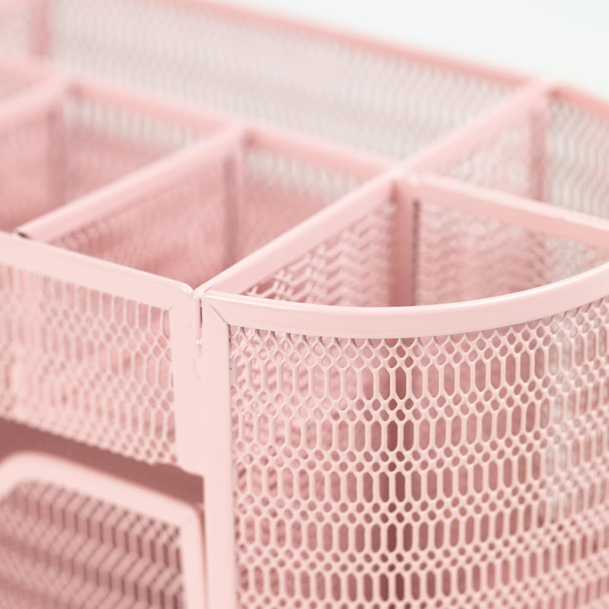 Pink Desk Organizers Metal Mesh Stationery Holder | Wire Mesh Desk Organizer with Compartments | Desk File Folder Organizer for Office Accessories