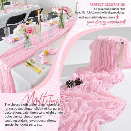 18 Pack Cheesecloth Table Runner 10FT Light Pink Table Runner Boho Gauze Cheese Cloth Table Runners Long Rustic Sheer Table Decorations for Wedding Party Baby Bridal Shower Birthday Holiday Home