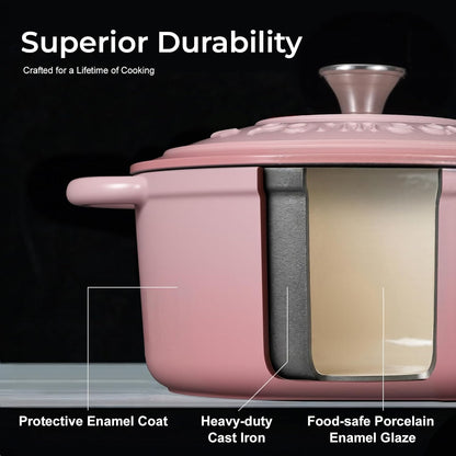 5.5QT Enameled Cast Iron Dutch Oven for Sourdough Bread Pink