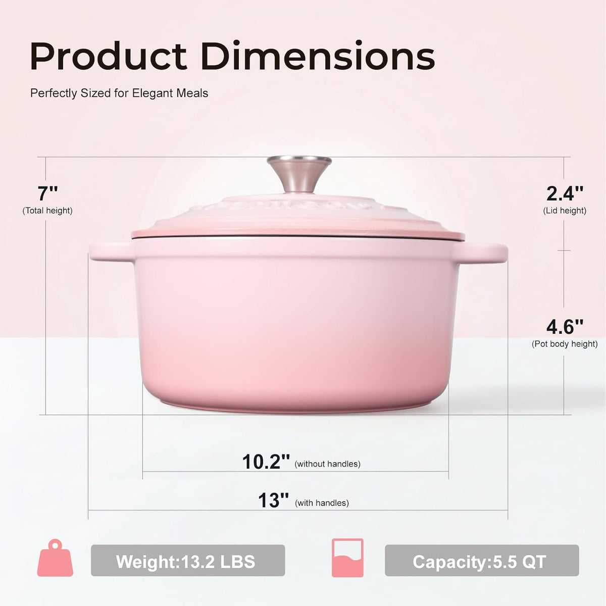 5.5QT Enameled Cast Iron Dutch Oven for Sourdough Bread Pink