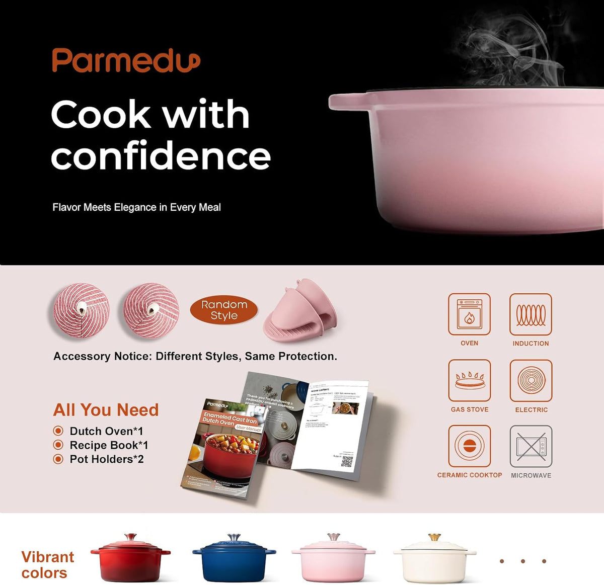 5.5QT Enameled Cast Iron Dutch Oven for Sourdough Bread Pink