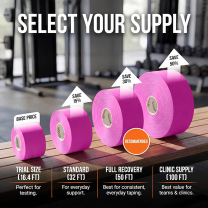 Kinesiology Tape - Waterproof Athletic Sports Tape for Knee, Shoulder, Arm & Back Support | 3-5 Day Adhesion, Hypoallergenic & Latex-Free + Taping Guide (Uncut, 2"x16.4ft Roll, Wild Pink)