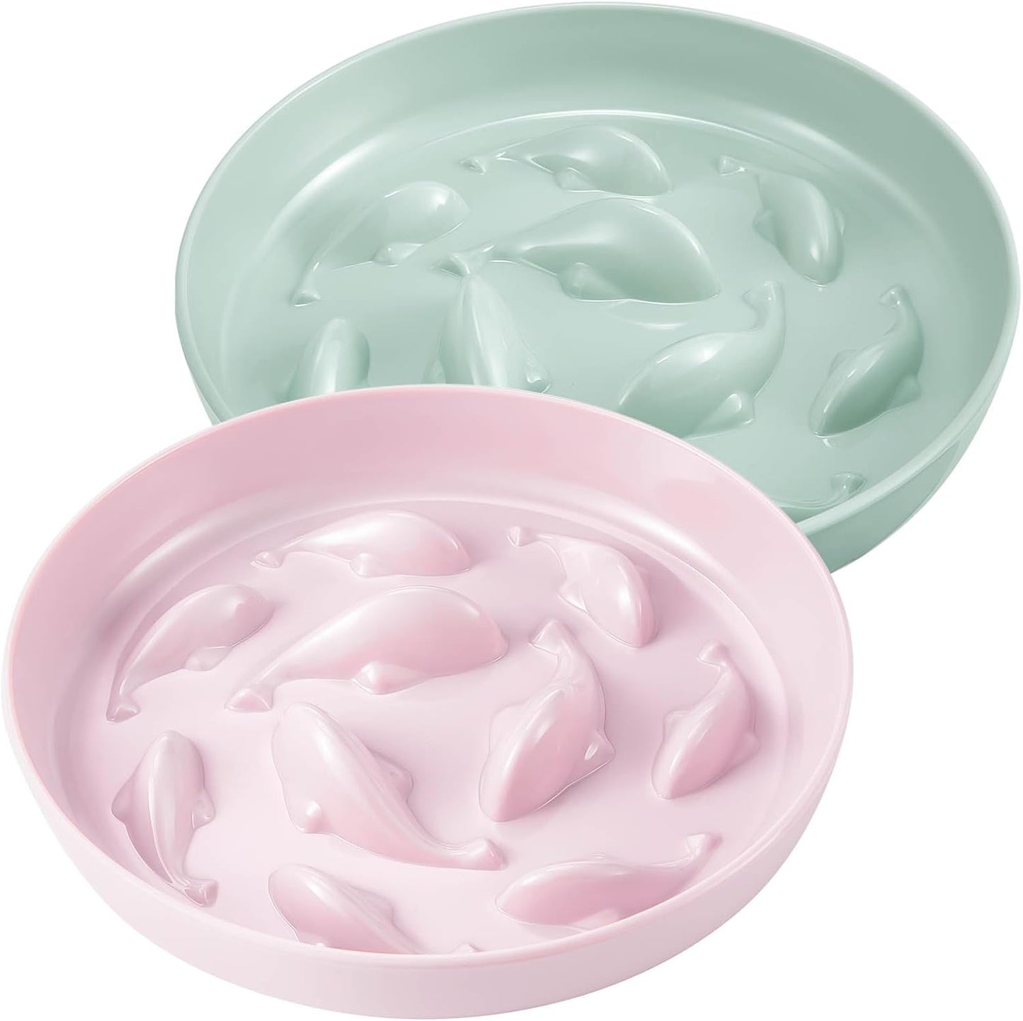 2 Pcs Cat Slow Feeder Bowl Fish Pool Design Feeder Dish Fun Interactive Cat Food Bowl Healthy Eating Diet Bowls for Pet Puppy Dogs Dishwasher Safe(Green, Pink)