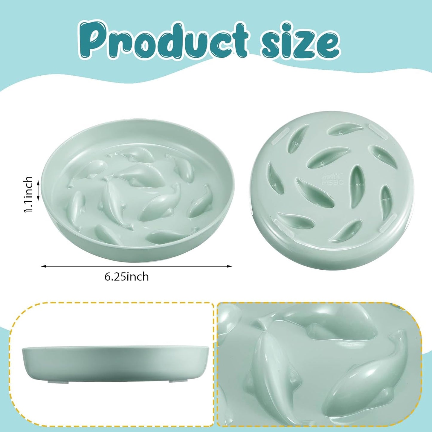 2 Pcs Cat Slow Feeder Bowl Fish Pool Design Feeder Dish Fun Interactive Cat Food Bowl Healthy Eating Diet Bowls for Pet Puppy Dogs Dishwasher Safe(Green, Pink)