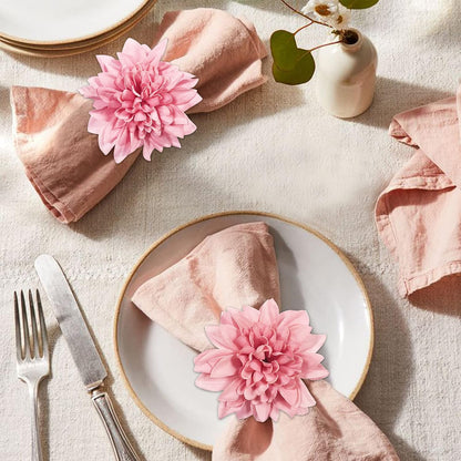 Farmhouse Flower Napkin Rings Set of 8, Faux Pink Dahlia Napkin Ring, Natural Serviette Buckles Holder for Gift,Table Decoration, Family Dinner, Union (Dahlia - Pink)