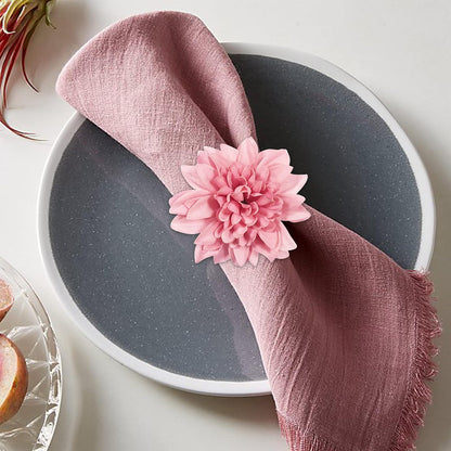 Farmhouse Flower Napkin Rings Set of 8, Faux Pink Dahlia Napkin Ring, Natural Serviette Buckles Holder for Gift,Table Decoration, Family Dinner, Union (Dahlia - Pink)