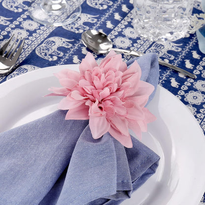 Farmhouse Flower Napkin Rings Set of 8, Faux Pink Dahlia Napkin Ring, Natural Serviette Buckles Holder for Gift,Table Decoration, Family Dinner, Union (Dahlia - Pink)