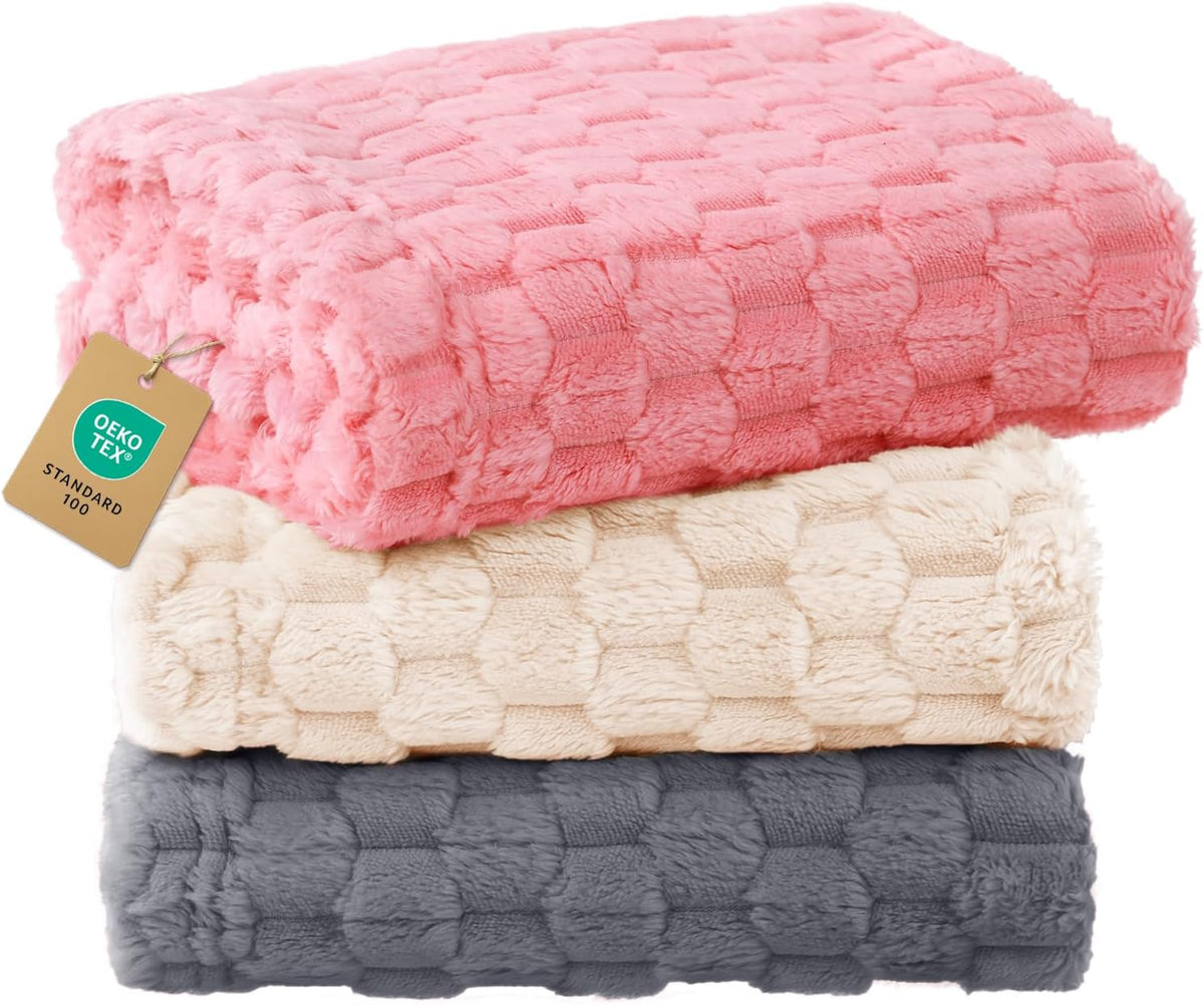 300GSM Fleece Dog Blanket Washable Soft Pcs3-Grey/White/Pink, S