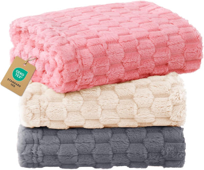 300GSM Fleece Dog Blanket Washable Soft Pcs3-Grey/White/Pink, S