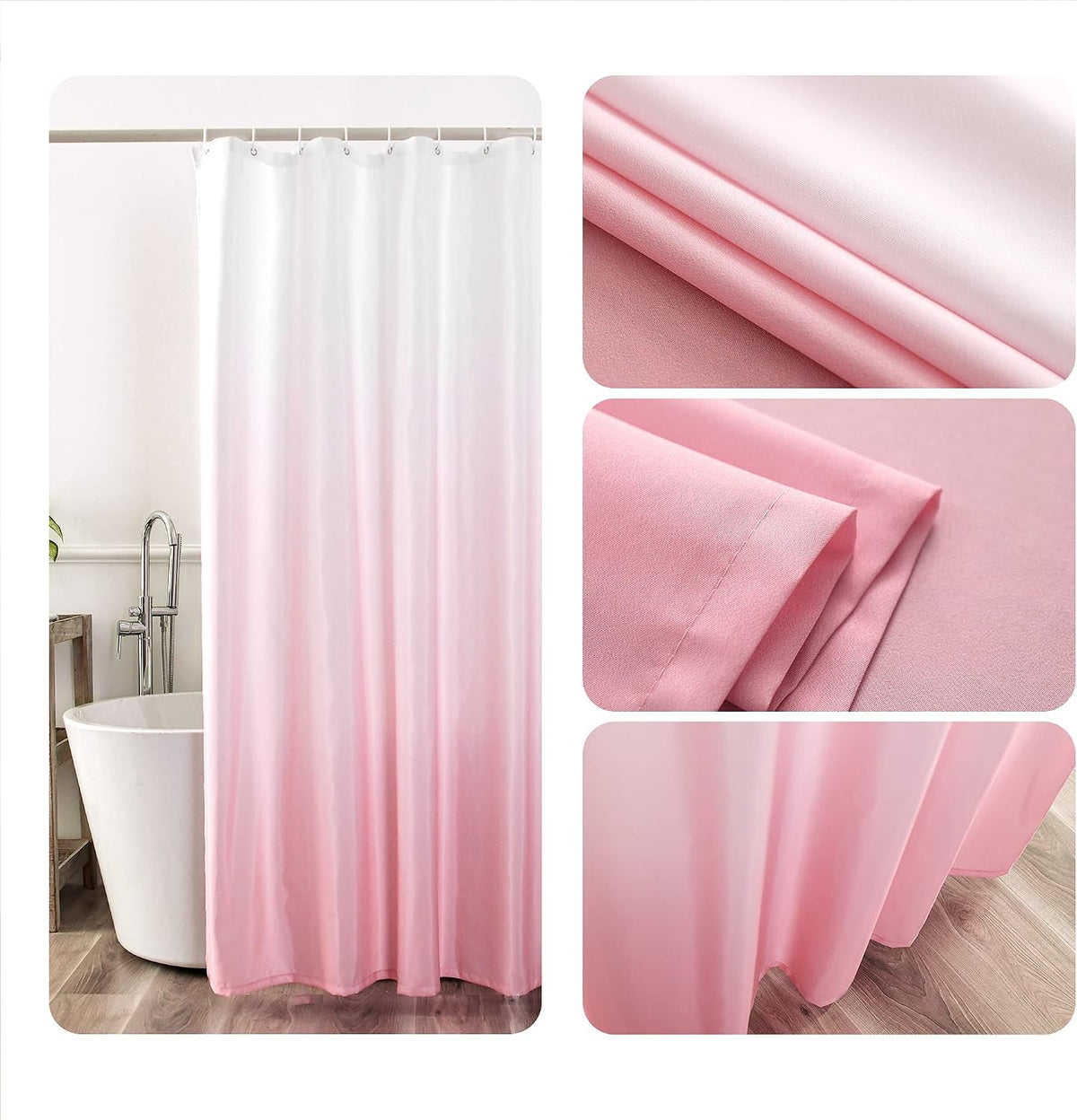 Pink Ombre Shower Curtain Set for Bathroom, 72" W x 72" L