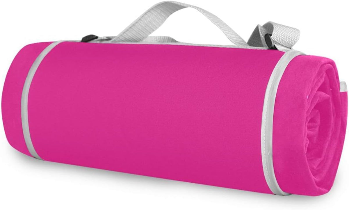 Round Outdoor Play Mat - Fits 2 Adults, Summer Accessories Water-Resistant Portable Picnic Blanket for Spring Summer Camping 58 in (Neon Pink)