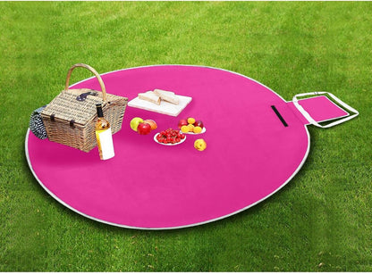 Round Outdoor Play Mat - Fits 2 Adults, Summer Accessories Water-Resistant Portable Picnic Blanket for Spring Summer Camping 58 in (Neon Pink)