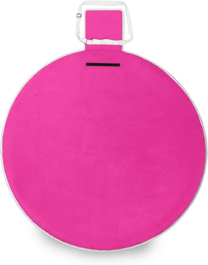 Round Outdoor Play Mat - Fits 2 Adults, Summer Accessories Water-Resistant Portable Picnic Blanket for Spring Summer Camping 58 in (Neon Pink)
