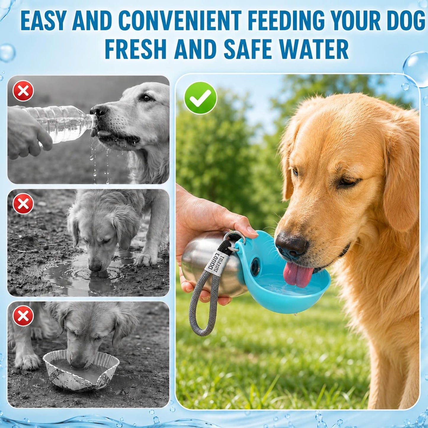 2 in 1 Portable Tumbler for Dogs,Portable Dog Water Ball,10Oz Stainless Steel Dog Water Bottle with Silicone Foldable Bowl, Leak-Proof 2 in 1 Portable Small Dog Water Bottle for Walking