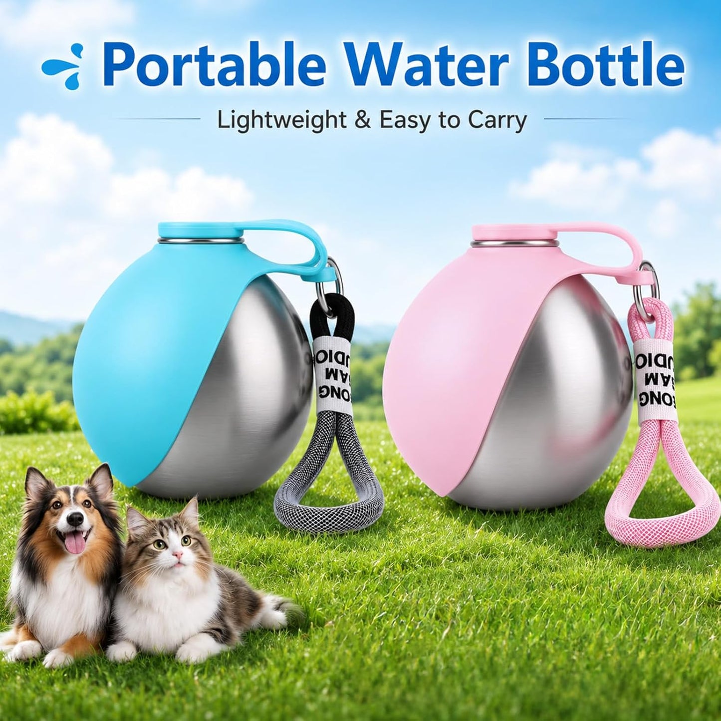 2 in 1 Portable Tumbler for Dogs,Portable Dog Water Ball,10Oz Stainless Steel Dog Water Bottle with Silicone Foldable Bowl, Leak-Proof 2 in 1 Portable Small Dog Water Bottle for Walking