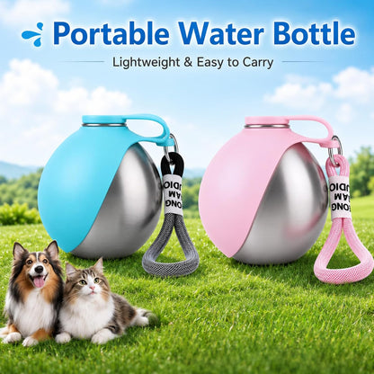 2 in 1 Portable Tumbler for Dogs,Portable Dog Water Ball,10Oz Stainless Steel Dog Water Bottle with Silicone Foldable Bowl, Leak-Proof 2 in 1 Portable Small Dog Water Bottle for Walking
