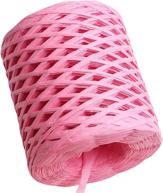 218yard Raffia Paper Craft Ribbon, Hand-Knitted Crocheting Raffia Ribbon Twine String for Crafts Packing Bouquet Decor - Peach
