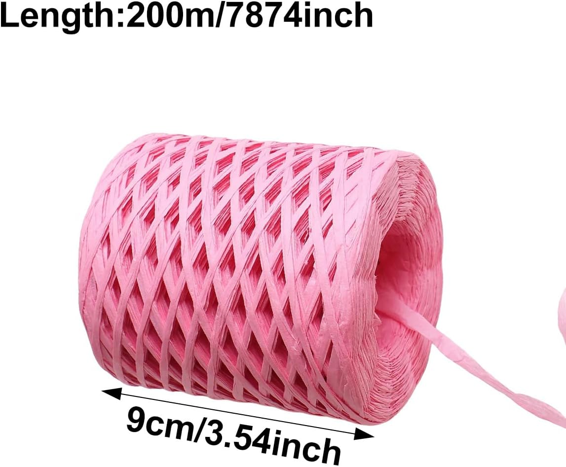 218yard Raffia Paper Craft Ribbon, Hand-Knitted Crocheting Raffia Ribbon Twine String for Crafts Packing Bouquet Decor - Peach