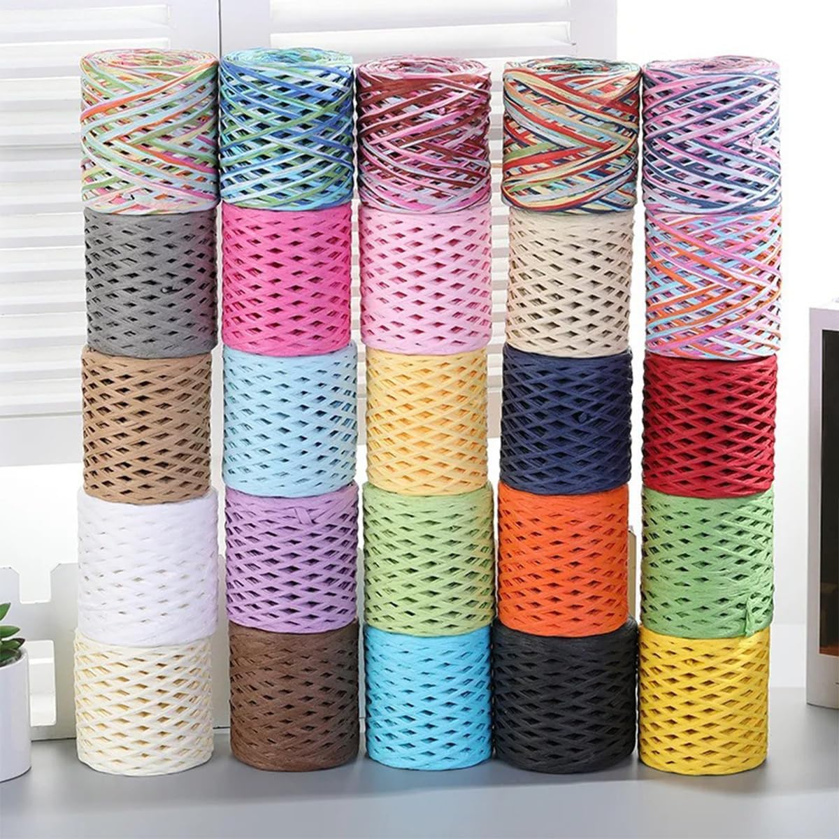 218yard Raffia Paper Craft Ribbon, Hand-Knitted Crocheting Raffia Ribbon Twine String for Crafts Packing Bouquet Decor - Peach