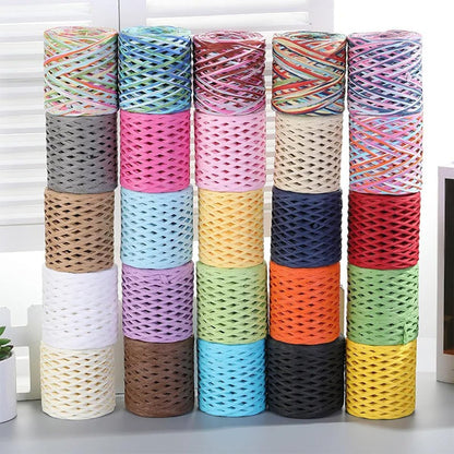 218yard Raffia Paper Craft Ribbon, Hand-Knitted Crocheting Raffia Ribbon Twine String for Crafts Packing Bouquet Decor - Peach