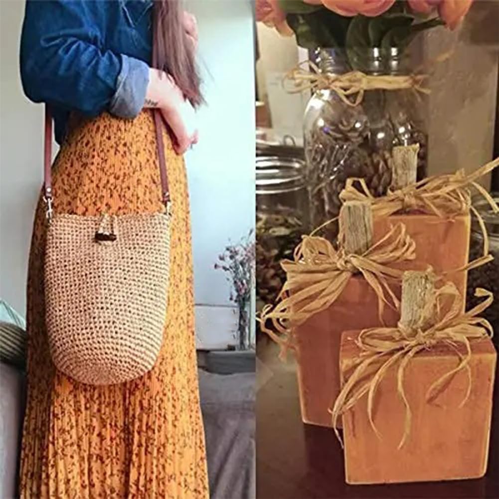 218yard Raffia Paper Craft Ribbon, Hand-Knitted Crocheting Raffia Ribbon Twine String for Crafts Packing Bouquet Decor - Peach