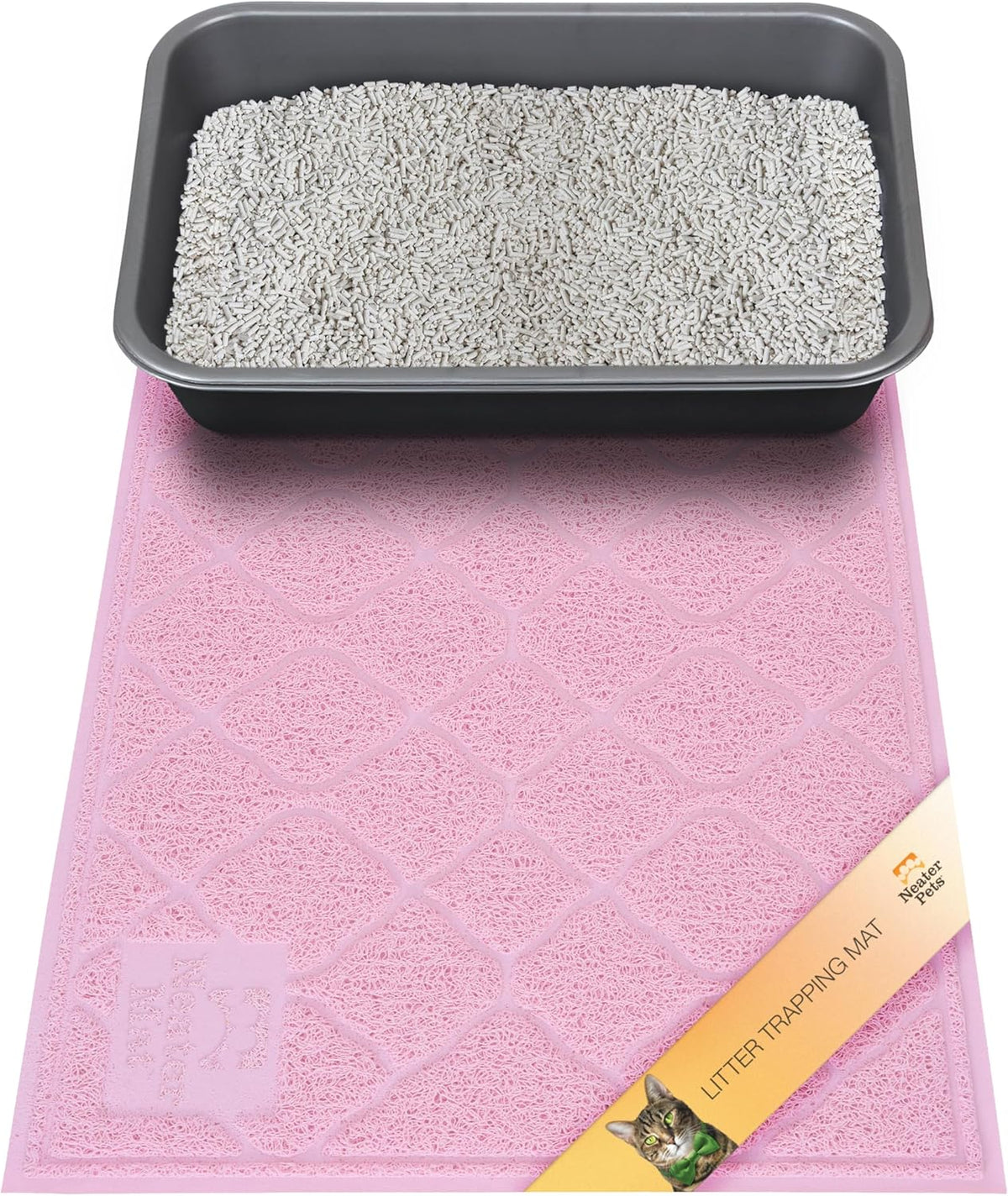 Neater Pets Neater Mat Cat Litter Mat, Thick & Durable Cat Mat for Litter Box, Trapper Pad Catches Mess to Protect Indoor Floors, Soft on Kitty Paws, Anti-Skid Grip Backing, Easy to Clean, Pink
