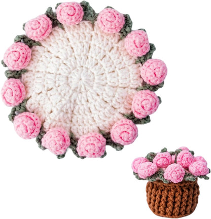 Handmade Crocheted Floral Coasters, Crocheted Bouquet Blankets