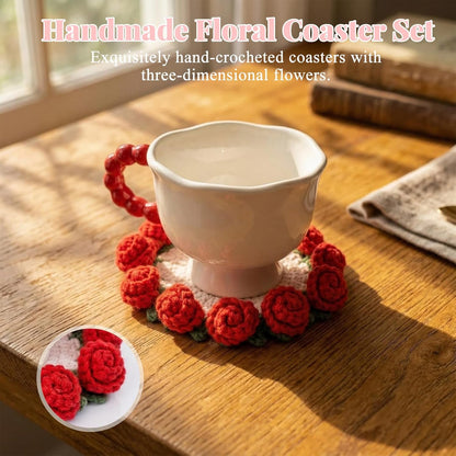 Handmade Crocheted Floral Coasters, Crocheted Bouquet Blankets