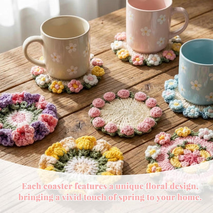 Handmade Crocheted Floral Coasters, Crocheted Bouquet Blankets