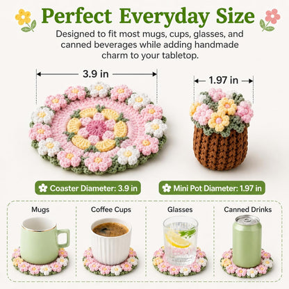 Handmade Crocheted Floral Coasters, Crocheted Bouquet Blankets