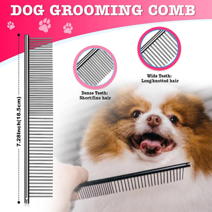 Dog Grooming Scissors - 7" Professional 6 in 1 Sharp Dog Shears Set Thinning, Chunker, Straight, Curved Shears and Comb for Dog Cat Pet, Pink