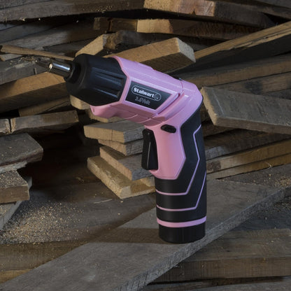 Pivoting Electric Screwdriver - 45-Piece Pink Tool Set - Cordless Power Tool with 3.6V Lithium Battery and LED Flashlights (Pink)