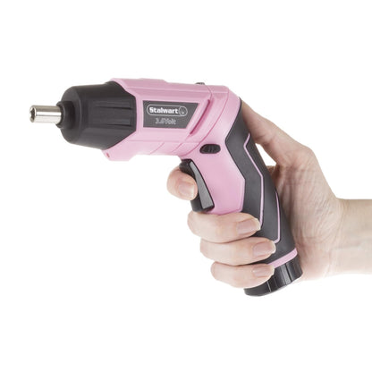 Pivoting Electric Screwdriver - 45-Piece Pink Tool Set - Cordless Power Tool with 3.6V Lithium Battery and LED Flashlights (Pink)