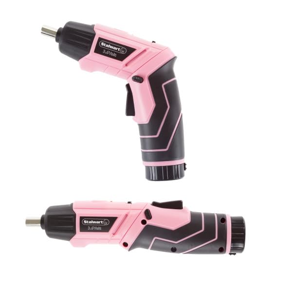 Pivoting Electric Screwdriver - 45-Piece Pink Tool Set - Cordless Power Tool with 3.6V Lithium Battery and LED Flashlights (Pink)