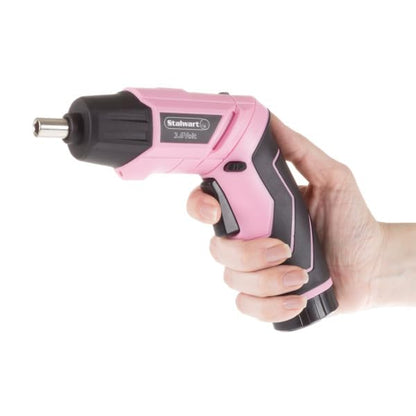 Pivoting Electric Screwdriver - 45-Piece Pink Tool Set - Cordless Power Tool with 3.6V Lithium Battery and LED Flashlights (Pink)