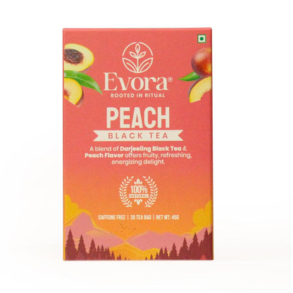 Peach Black Tea – Fruity & Energising High-Caffeine Black Tea |30 Double Chamber Teabags | Naturally Rich in Antioxidants | Refreshing Peach Flavour (30 BAGS)