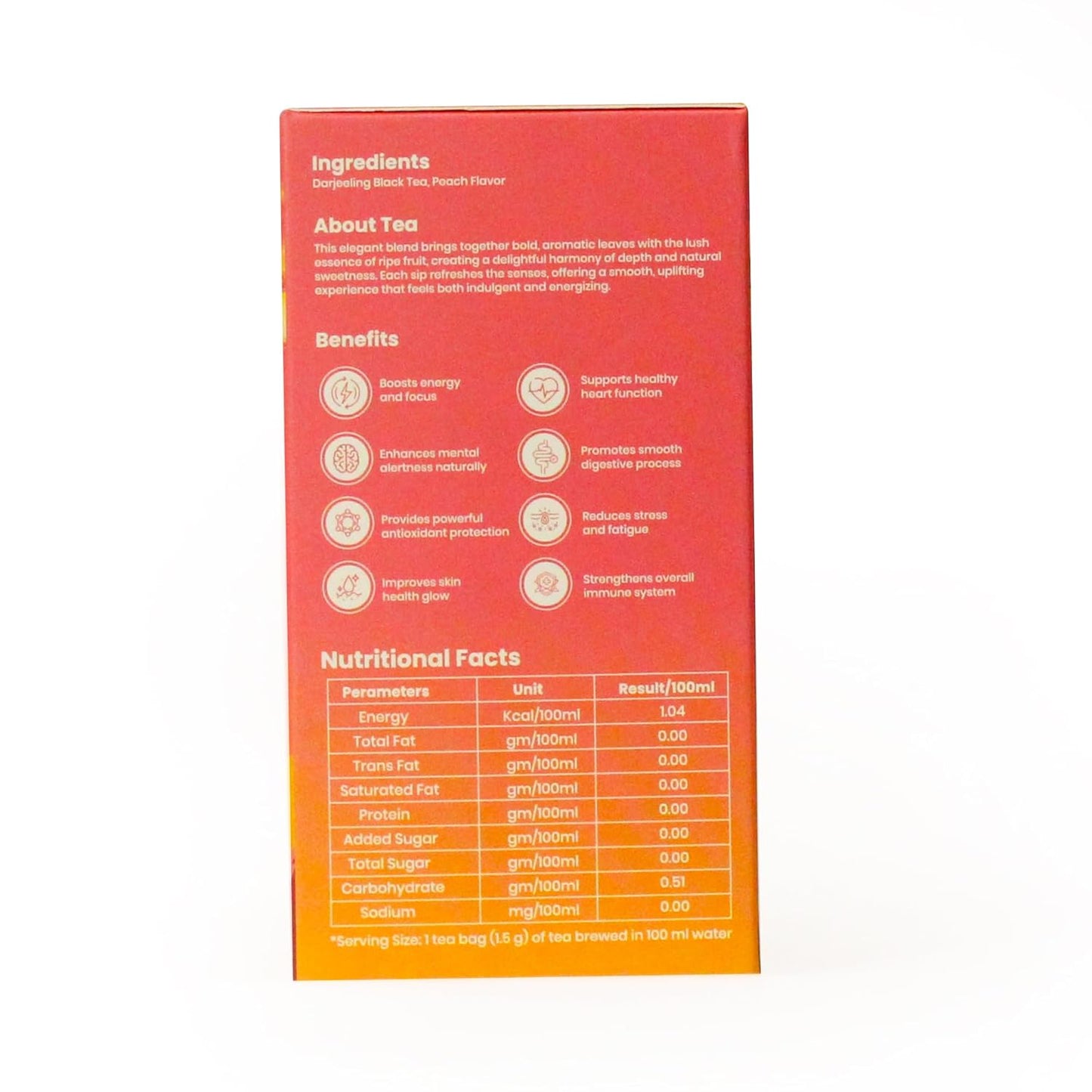 Peach Black Tea – Fruity & Energising High-Caffeine Black Tea |30 Double Chamber Teabags | Naturally Rich in Antioxidants | Refreshing Peach Flavour (30 BAGS)