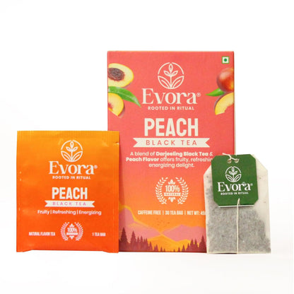 Peach Black Tea – Fruity & Energising High-Caffeine Black Tea |30 Double Chamber Teabags | Naturally Rich in Antioxidants | Refreshing Peach Flavour (30 BAGS)