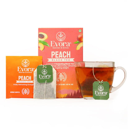 Peach Black Tea – Fruity & Energising High-Caffeine Black Tea |30 Double Chamber Teabags | Naturally Rich in Antioxidants | Refreshing Peach Flavour (30 BAGS)